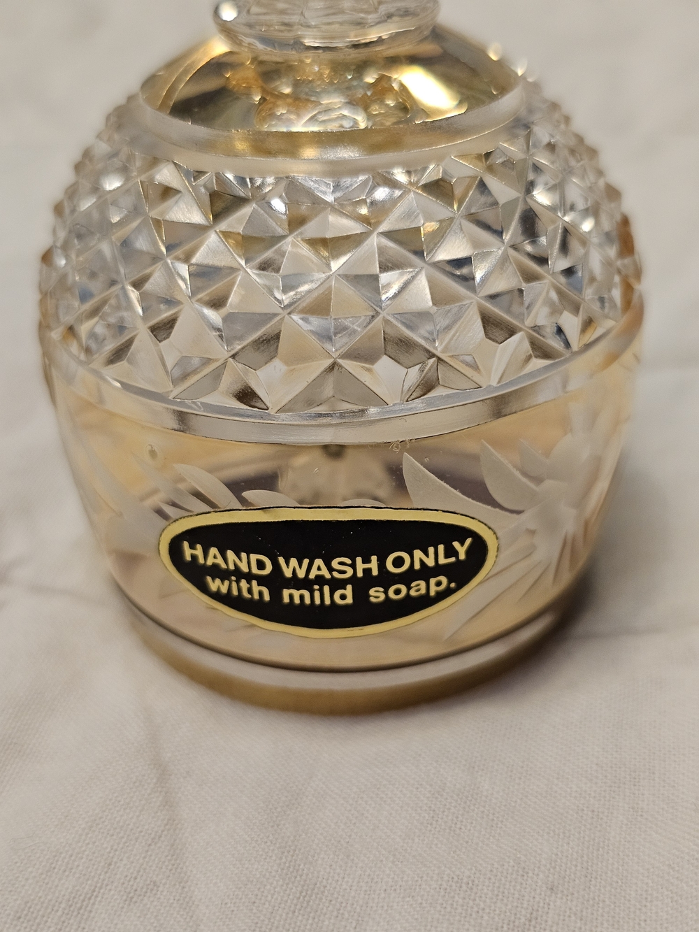 Vintage Cut Crystal Hand Bell with Etched Floral - Picture 3 of 4